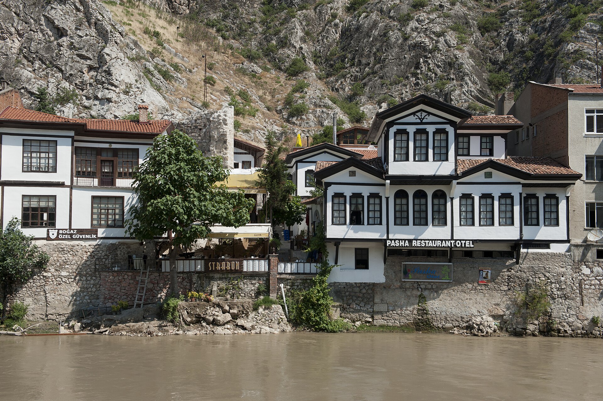 Amasya Yeşilmak Alcak Bridge is to left