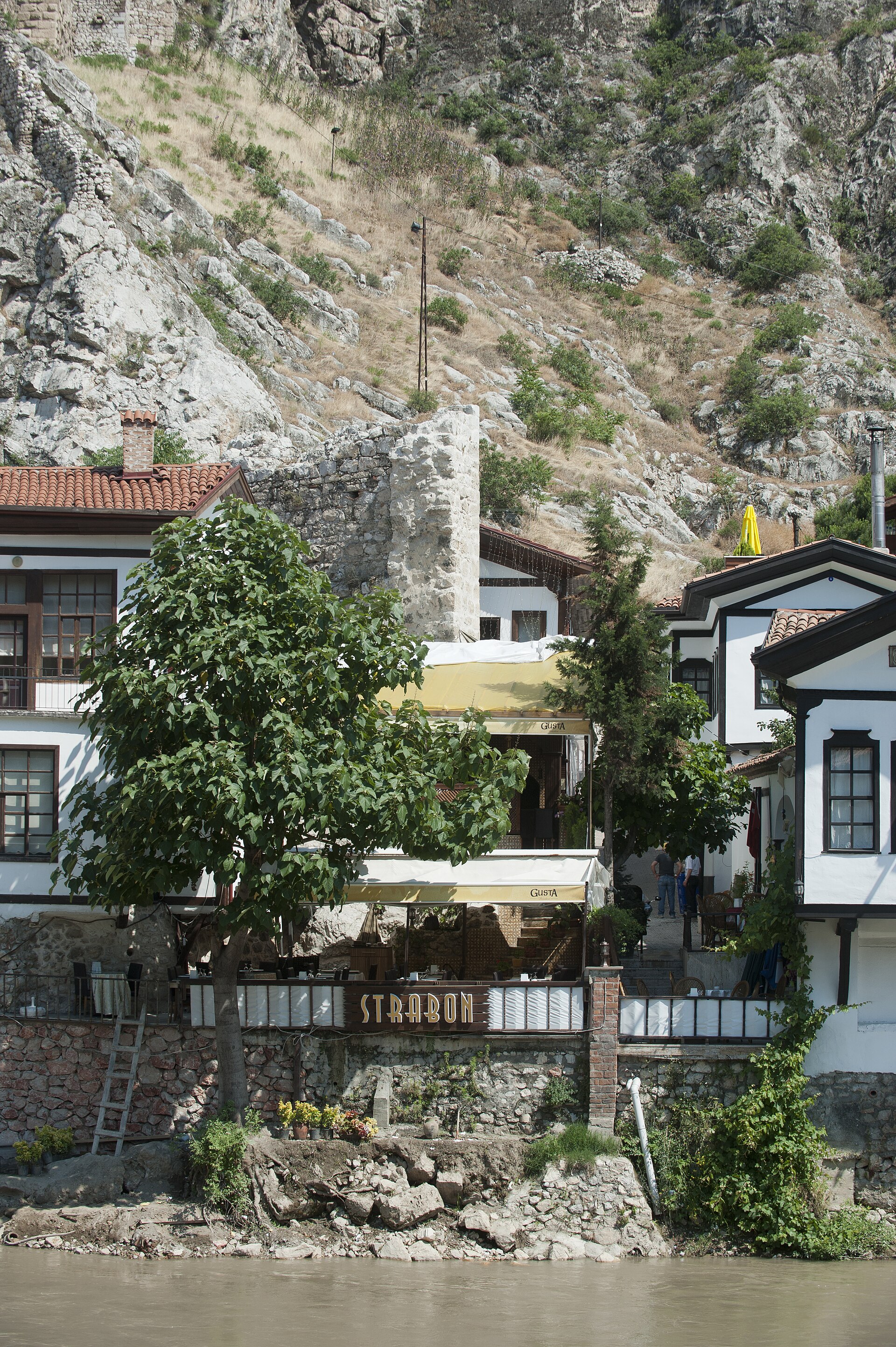 Amasya Yeşilmak Alcak Bridge is to left