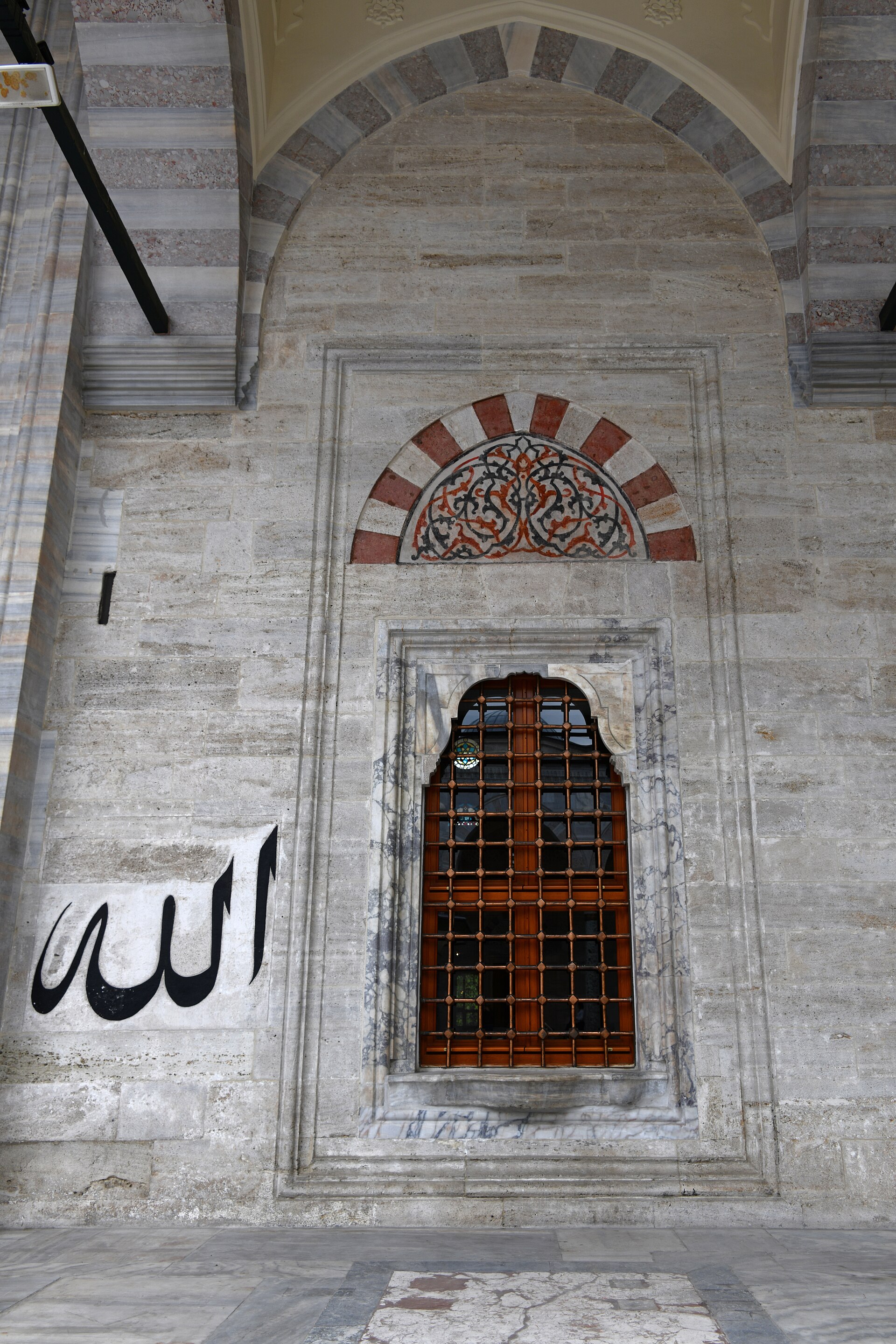 Bayezid II Mosque Window to mosque right of entrance on courtyard in 2024