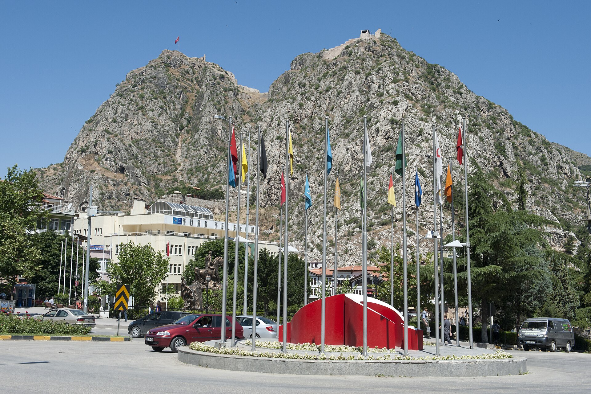 Amasya Flags at abstract sculpture