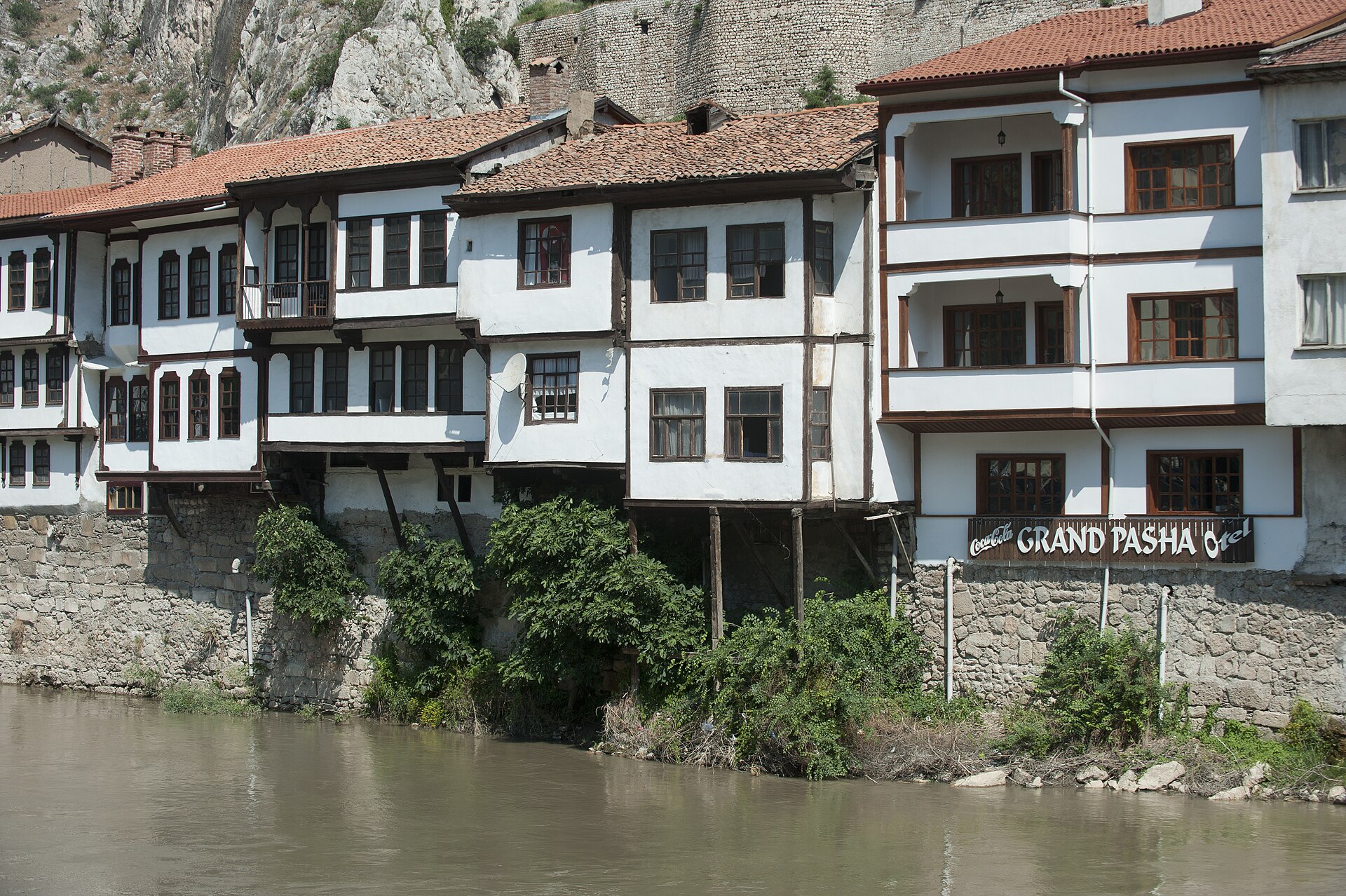 Amasya Yeşilmak Alcak Bridge is to left