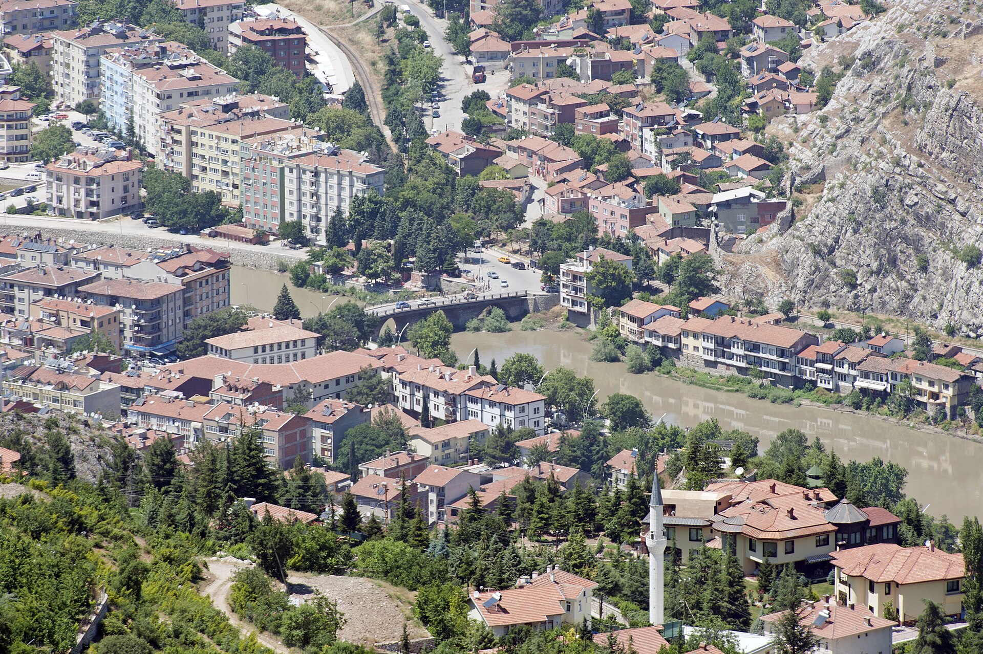 Amasya Mountain to south Town view Istasion Bridge