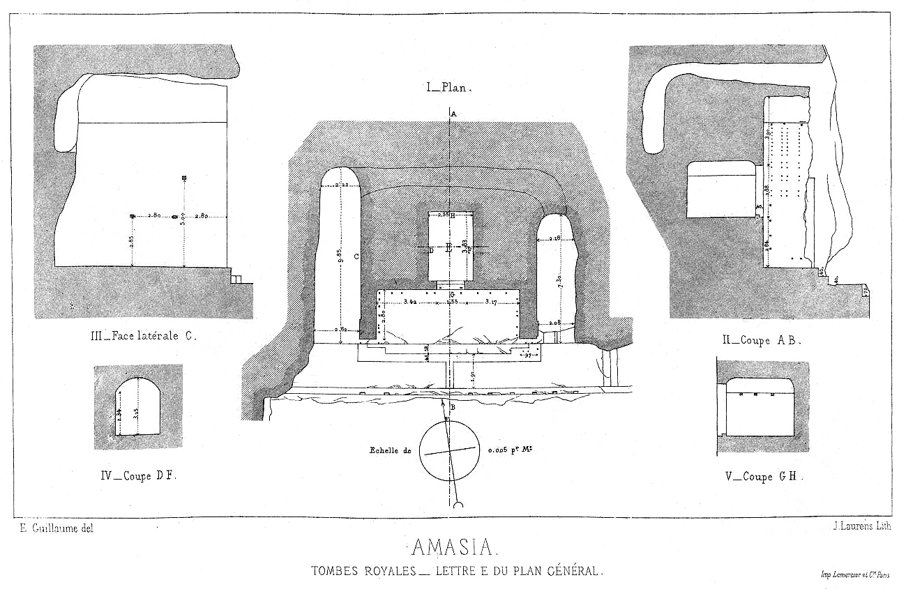 Amasya Tomb E plan and section (Perrot, Exp. arch. de la Galatie, pl. 80)
